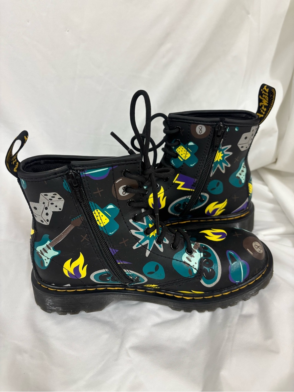Dr. Martens Black Leather 1460 Sticker Print Lace Up Boots | Junior Size 4